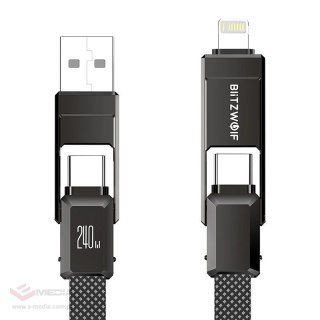Kabel USB 4w1 Blitzwolf BW-HDC7 USB+C+Lightning 240W 1,2m (czarny)