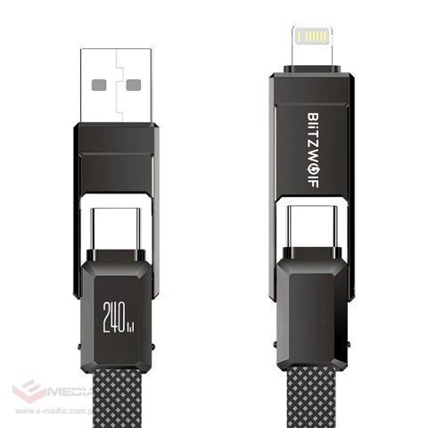 Kabel USB 4w1 Blitzwolf BW-HDC7 USB+C+Lightning 240W 1,2m (czarny)