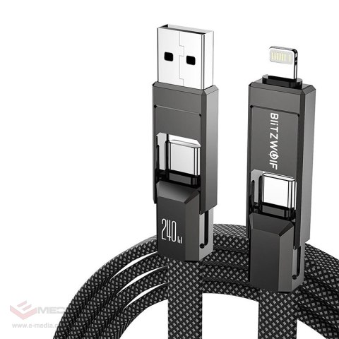 Kabel USB 4w1 Blitzwolf BW-HDC7 USB+C+Lightning 240W 1,2m (czarny)