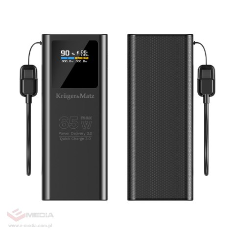 PowerBank Kruger&Matz 20000 mAh Li-ion 65W z funkcją QC oraz PD