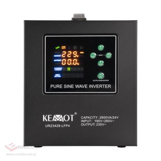 Zasilacz awaryjny KEMOT PROsinus-2600/24-LFP4 przetwornica z czystym przebiegiem sinusoidalnym i funkcją ładowania 24V 230V 2600