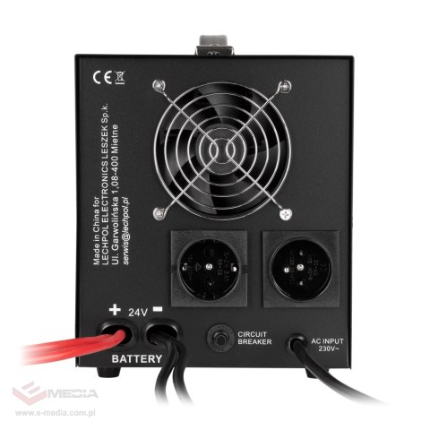 Zasilacz awaryjny KEMOT PROsinus-2600/24-LFP4 przetwornica z czystym przebiegiem sinusoidalnym i funkcją ładowania 24V 230V 2600