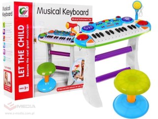 Niebieski zestaw muzyczny Keyboard + Werble + Mikrofon dla dzieci 3+ Światła + Dźwięki 2 oktawy