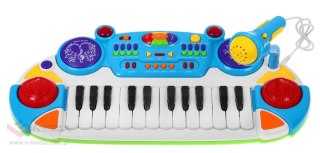 Niebieski zestaw muzyczny Keyboard + Werble + Mikrofon dla dzieci 3+ Światła + Dźwięki 2 oktawy
