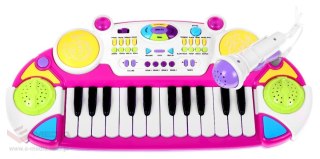 Różowy zestaw muzyczny Keyboard + Werble + Mikrofon dla dzieci 3+ Światła + Dźwięki 2 oktawy