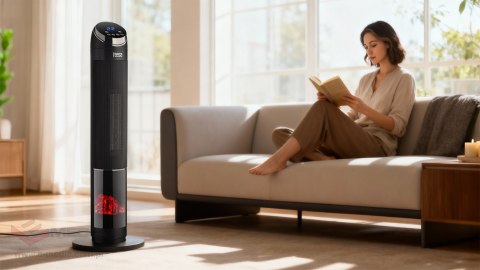 Termowentylator kolumnowy PTC Teesa z funkcją imitacji kominka