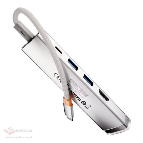 HUB 5 w 1 Baseus Ultra Joy USB-C - HDMI, USB3.0x2, PD, RJ45 (srebrny)