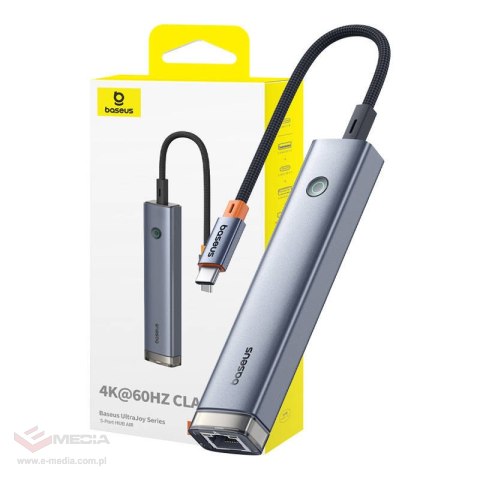 HUB 5 w 1 Baseus Ultra Joy USB-C - HDMI, USB3.0x2, PD, RJ45 (szary)