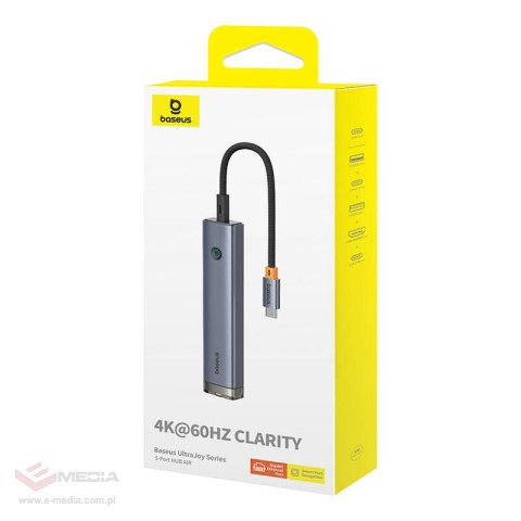 HUB 5 w 1 Baseus Ultra Joy USB-C - HDMI, USB3.0x2, PD, RJ45 (szary)