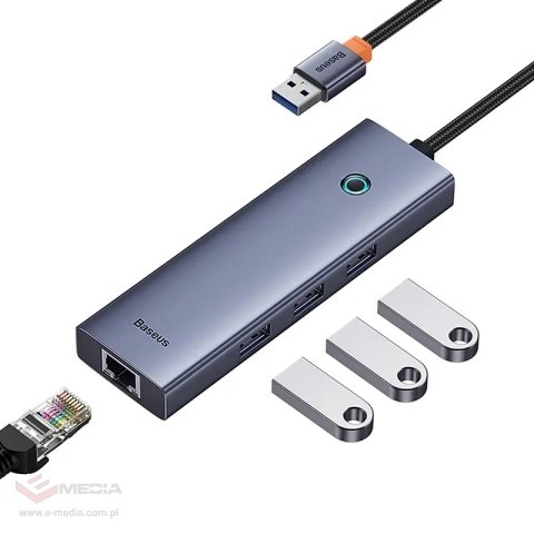 Hub 4w1 Baseus UltraJoy USB-A do USB 3.0 + RJ45 (szary)