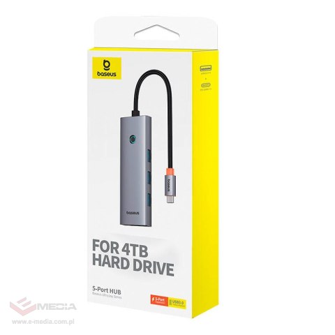 Hub 5w1 Baseus UltraJoy 5-Port (4xUSB 3.0, PD) Szary