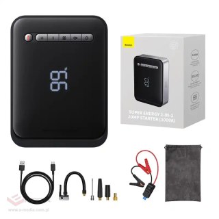 Powerbank / Rozrusznik + Kompresor 2w1 Baseus Super Energy Car Jump Starter, 8000mAh, 1000A USB (czarny)
