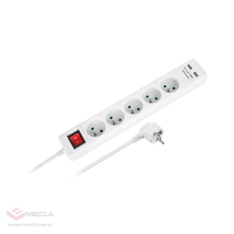 Przedłużacz sieciowy Rebel 5 gniazd + 2 gniazda USB z wyłacznikiem - 5m