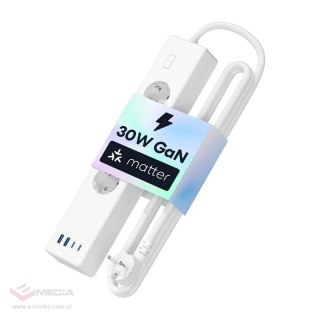 Inteligentna szybko ładująca listwa zasilająca Meross MSP844(EU), 4 gniazdka + 2x USB-A + 2x USB-C (Matter)