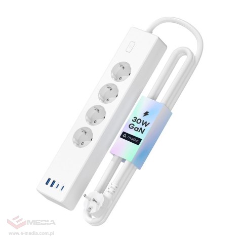 Inteligentna szybko ładująca listwa zasilająca Meross MSP844(EU), 4 gniazdka + 2x USB-A + 2x USB-C (Matter)