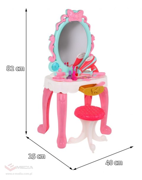 Interaktywna toaletka dla dziewczynek 3+ Taborecik + Suszarka + Akcesoria
