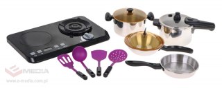 Interaktywny zestaw do Gotowania dla dzieci 3+ Palniki z dźwiękiem i światłem + Garnki Akcesoria + Zabawkowe jedzenie 32 el.