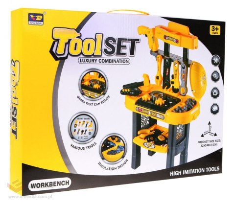 Duży Warsztat dla dzieci 3+ Stolik z narzędziami + Zębatki + Akcesoria 23 el.