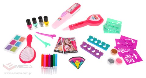 Mega zestaw do stylizacji 3w1 dla dziewczynki - Kolorowe włosy + Manicure + Tatuaże