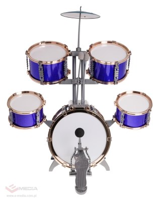 Duża Perkusja 5-bębnowa dla dzieci 3+ Niebieski + Metalowy talerz + 2 Pałki + Krzesełko