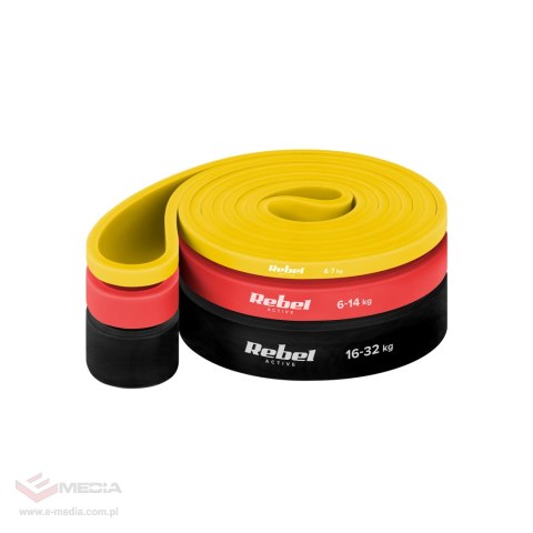 Zestaw gum do ćwiczeń TPE - Power Band PT-S3, 4-32 kg, 3 gumy TPE, REBEL ACTIVE