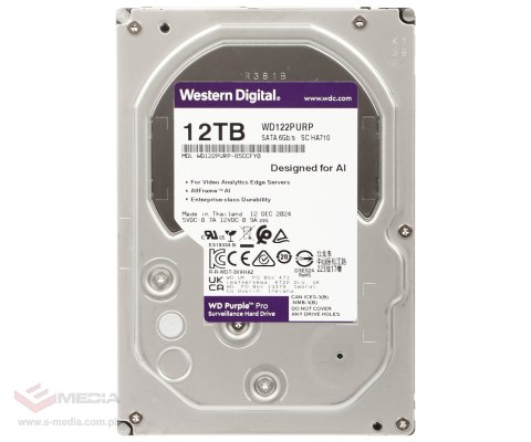 DYSK DO REJESTRATORA HDD-WD122PURP 12TB 24/7 WESTERN DIGITAL