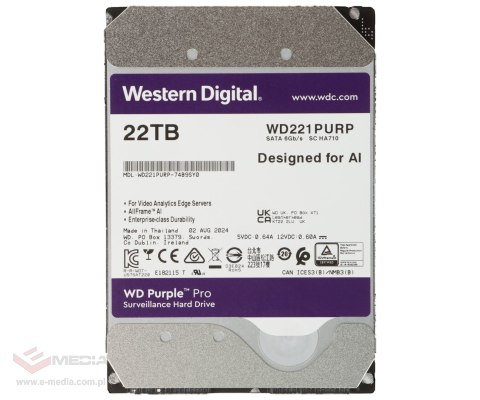 DYSK DO REJESTRATORA HDD-WD221PURP 22TB 24/7 WESTERN DIGITAL