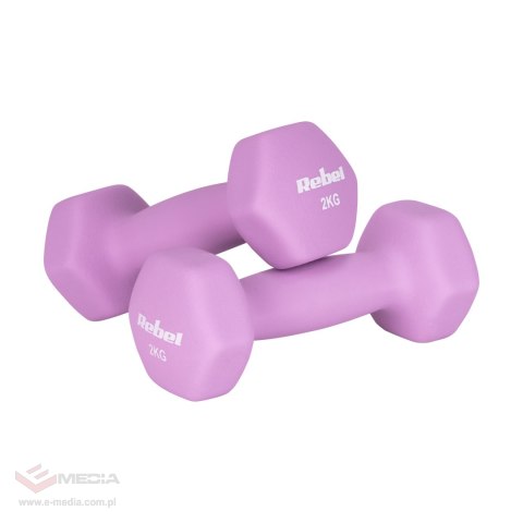 Hantelki żeliwne neoprenowe HEX 2x2kg, REBEL ACTIVE