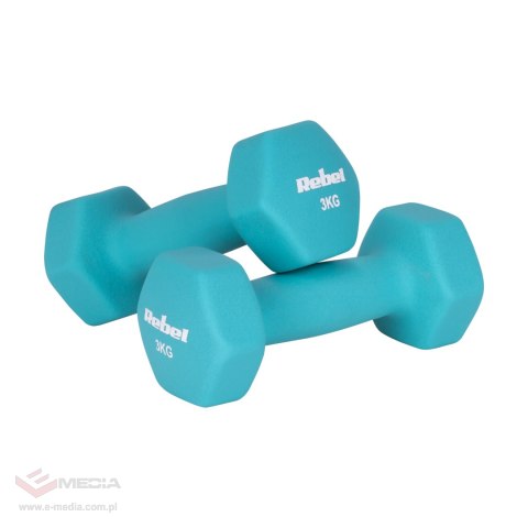 Hantelki żeliwne neoprenowe HEX 2x3kg, REBEL ACTIVE