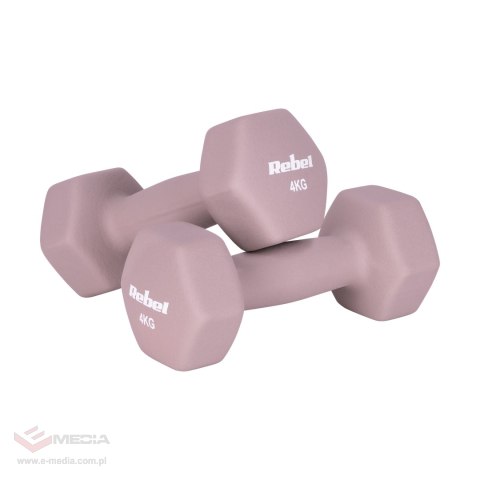 Hantelki żeliwne neoprenowe HEX 2x4kg, REBEL ACTIVE