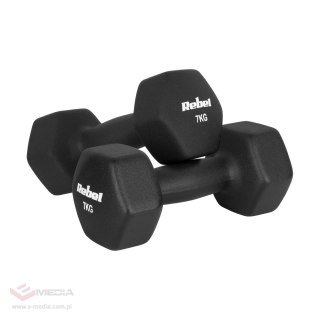 Hantelki żeliwne neoprenowe HEX 2x7kg, REBEL ACTIVE