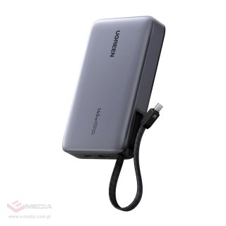 Powerbank 20000mAh Ugreen PB551, 145W, USB + USB-C, wbudowany kabel (szary)