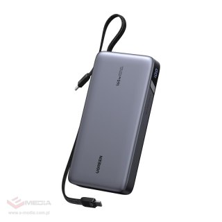 Powerbank 25000mAh Ugreen PB552, 165W, USB + USB-C, wbudowany kabel (szary)