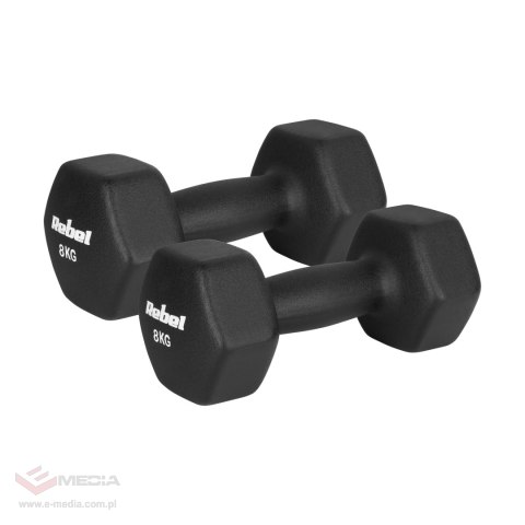 Hantelki żeliwne neoprenowe HEX 2x8kg, REBEL ACTIVE