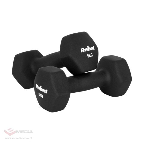 Hantelki żeliwne neoprenowe HEX zestaw 30kg (2x1kg+2x2kg+2x3kg+2x4kg+2x5kg), REBEL ACTIVE