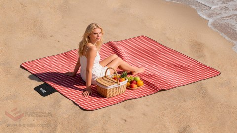 Koc mata piknikowa z izolacją 200x300 cm TEESA - czerwona krata
