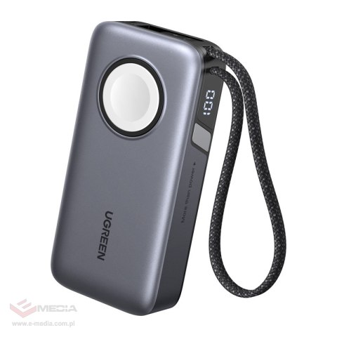 Powerbank UGREEN PB527 10000mAh 30W z kablem USB-C i ładowarką magnetyczną do Apple Watch (szary)