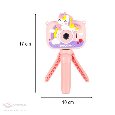 Aparat fotograficzny cyfrowy dla dzieci na statywie jednorożec różowy