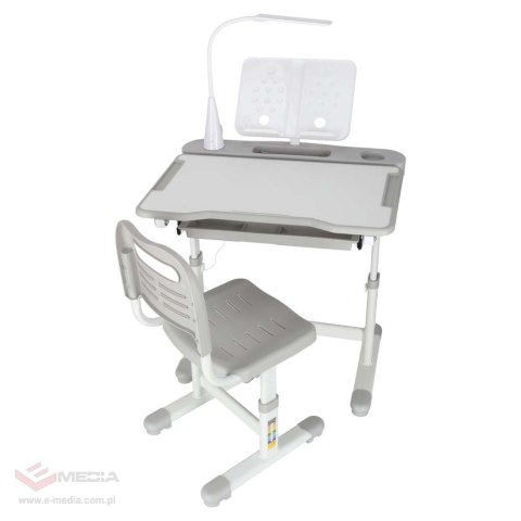 Biurko dziecięce szkolne regulowane krzesło lampka LED USB szare