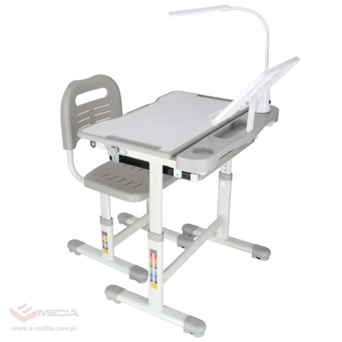 Biurko dziecięce szkolne regulowane krzesło lampka LED USB szare