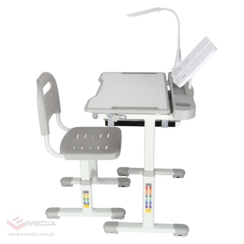 Biurko dziecięce szkolne regulowane krzesło lampka LED USB szare