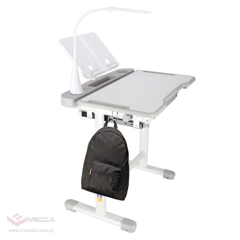 Biurko dziecięce szkolne regulowane krzesło lampka LED USB szare