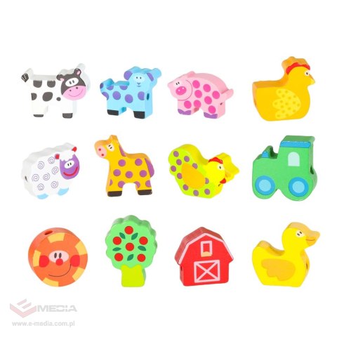 Klocki drewniane do nawlekania tablica plansza farma zwierzęta