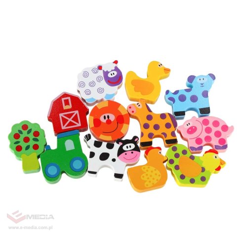 Klocki drewniane do nawlekania tablica plansza farma zwierzęta