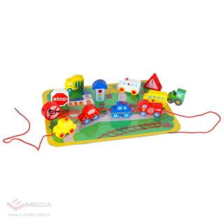 Klocki drewniane do nawlekania tablica plansza samochody pojazdy