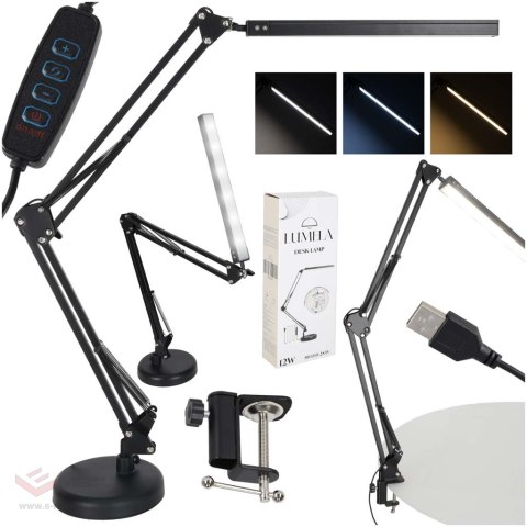 Lampka na biurko biurkowa LED USB obrotowy wysięgnik 2 sposoby mocowania