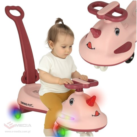 Jeździk grawitacyjny LED Swing FIX S1 skuter z rączką różowy max 65kg