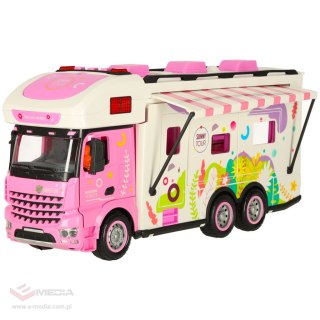 Kamper zdalnie sterowany na pilota samochód kempingowy auto 2,4GHz dźwięki światła akcesoria różowy