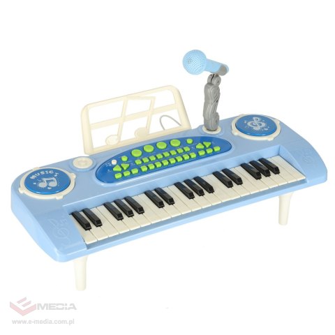Keyboard dla dzieci pianinko interaktywne organki 37 klawiszy mikrofon statyw niebieski