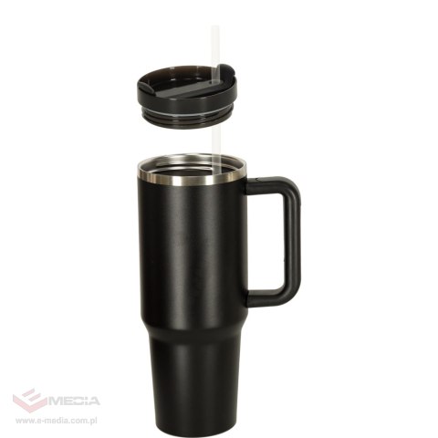 Kubek termiczny ze słomką i uchwytem termos 1200ml czarny